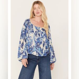 NWT Free People Up For Anything Floral Mesh Western Top in Tea Combo size XS
